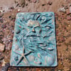 Neptune green man of the sea hand made sculpture wall hanging.