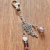SALE Silver Angel Wing and Purple Glass Bead Journal, Bag Charm