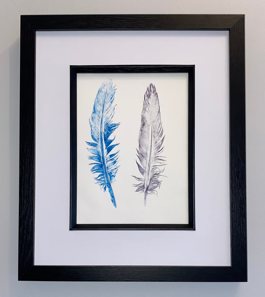 Original Feather Artwork. Ideal gift. Ready to post, Framed. Free postage 