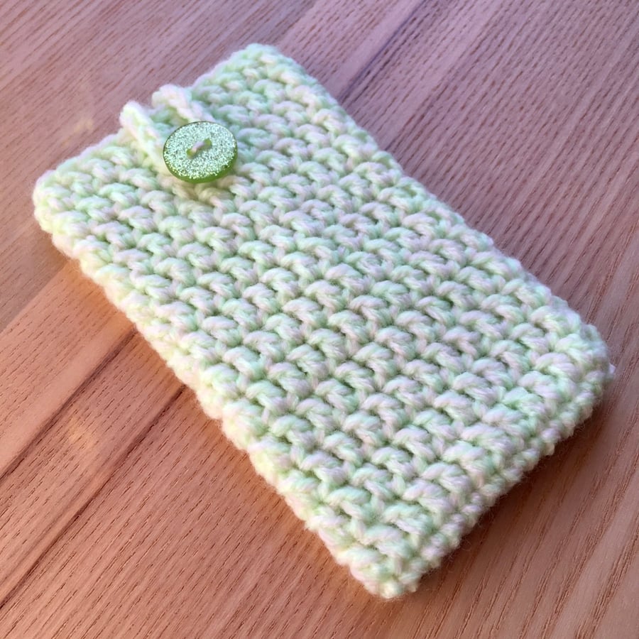 Lime Green Marl Crochet Mobile iPhone 6 7 or 8 Cozy with Button