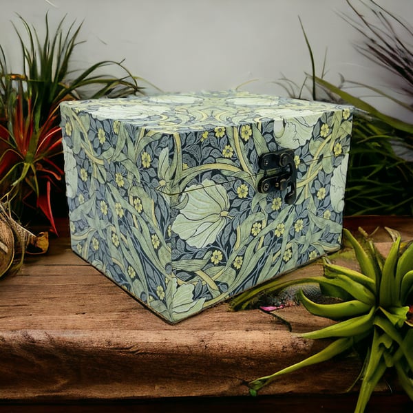 William Morris Inspired Decoupage Trinket Box - Handmade Keepsake wooden box