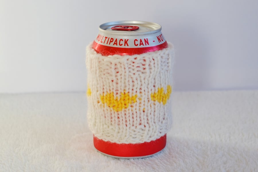 Cream and Yellow Love Heart  Cosy Can Warmer  Holder  