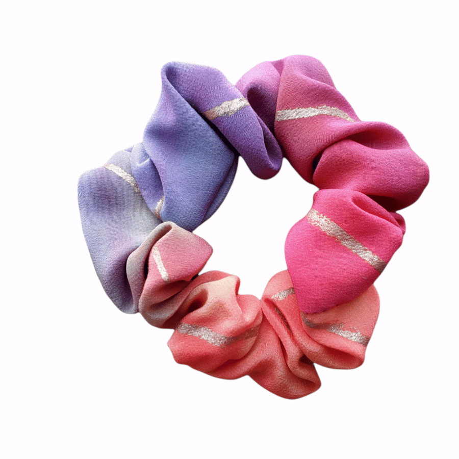 Colourful painted silk hairband scrunchie.