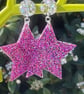 RESIN STAR EARRINGS dark pink glitter holographic posts disco - Image 5