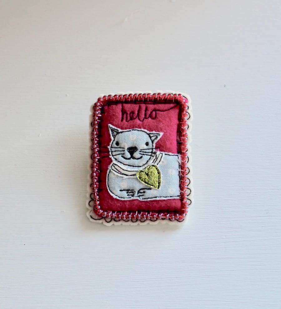 'Hello Little Cat' - Brooch