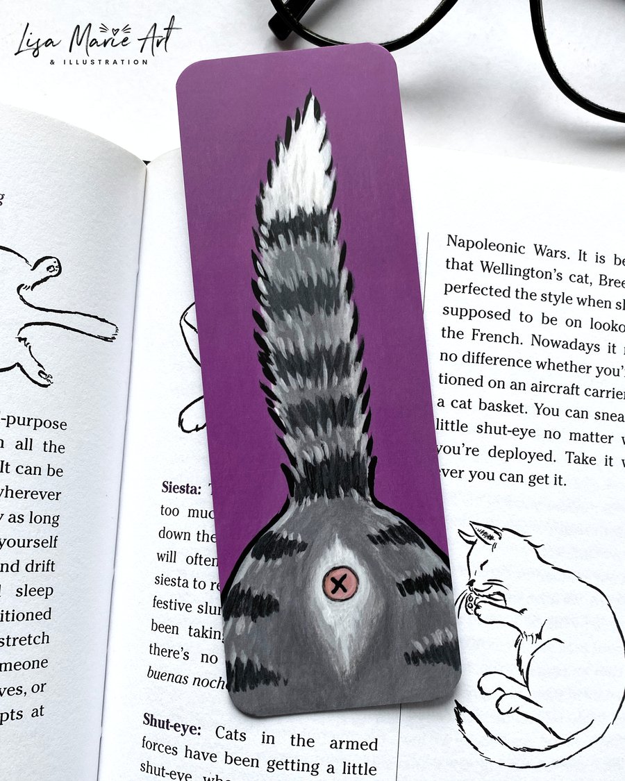 Funny Grey Tabby Cat Bum Bookmark – Cat Illustration Bookmark for Cat Lovers