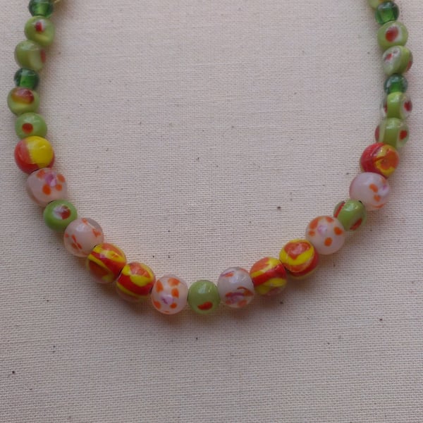 SALE Lime Green Glass Bead Necklace
