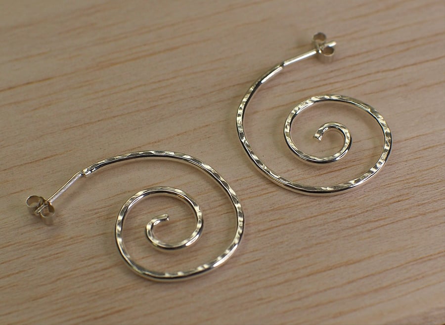 large spiral sterling silver hoop earrings - custom made to order.