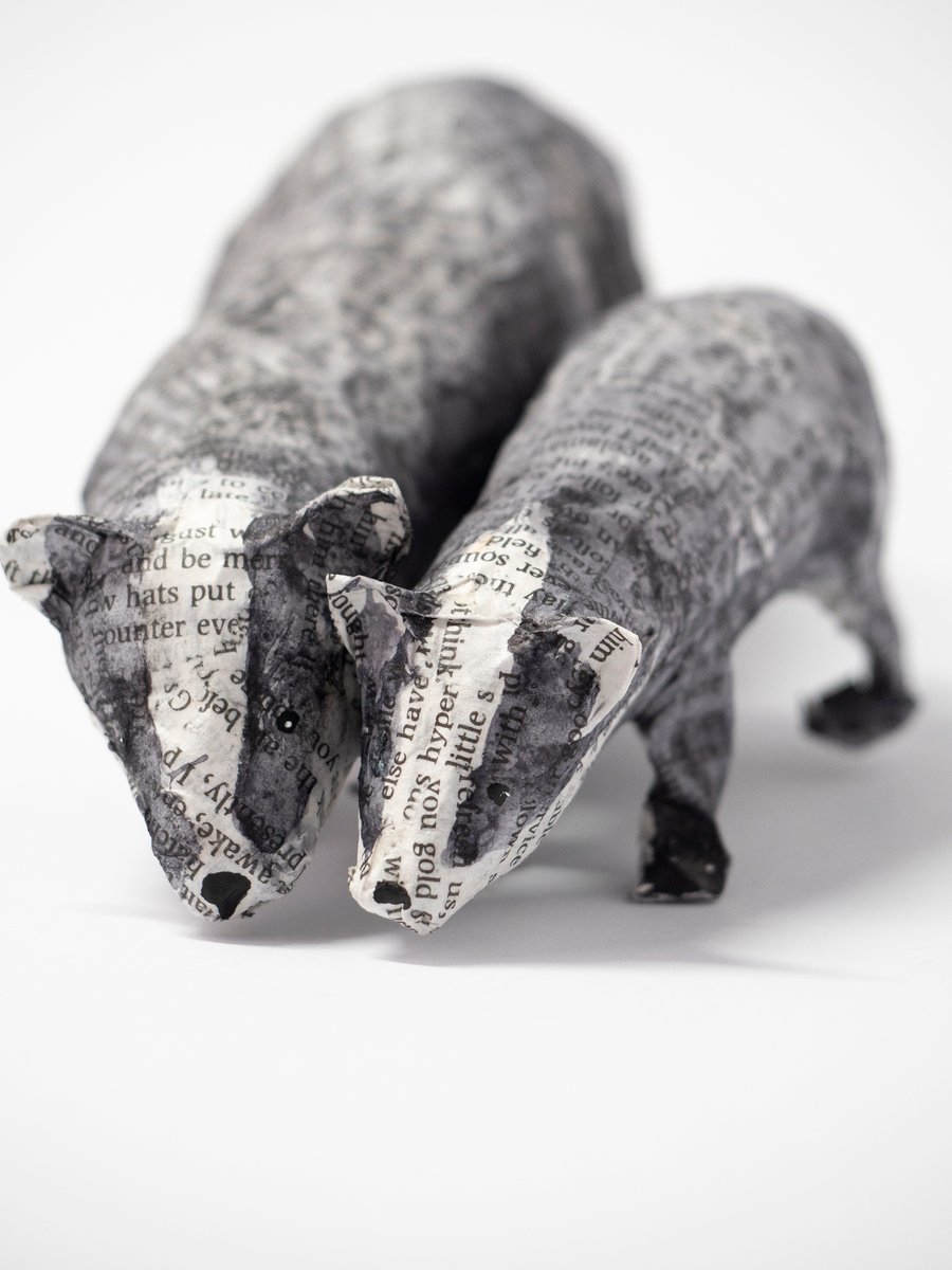 Bron and Bridget European Badgers Paper Mache Sculpture