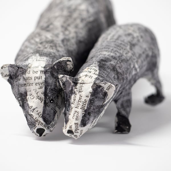 Bron and Bridget European Badgers Paper Mache Sculpture