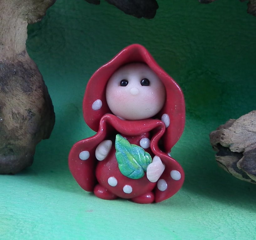 Tiny Fly Agaric Toadstool Gnome 'Ella' 1.5" OOAK Sculpt by Ann Galvin