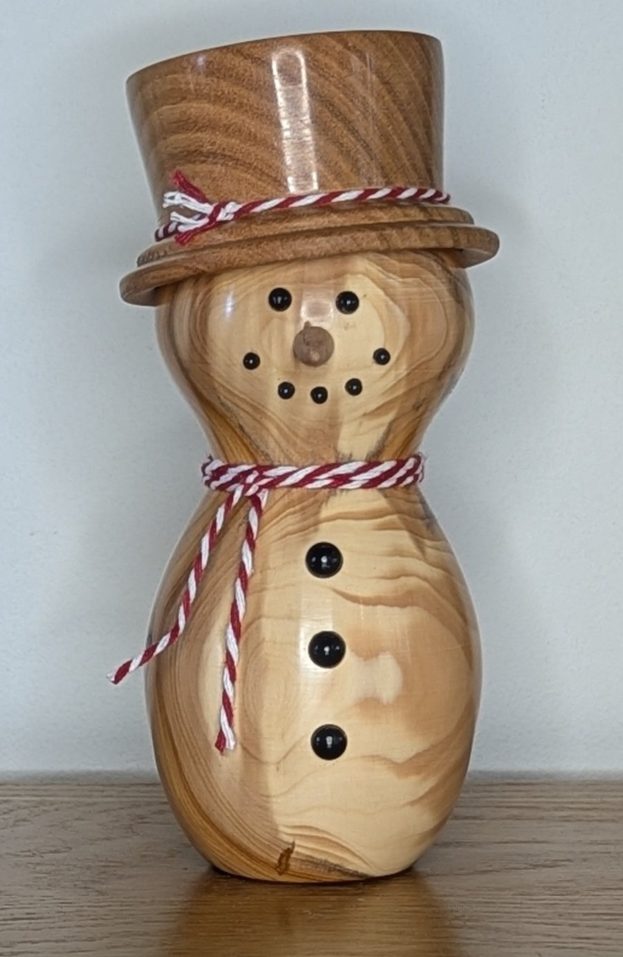 Image of Handmade Yew Wooden Snowman, Christmas Decoration, Wood Turned Christmas Decor, 