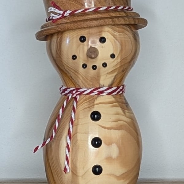 Handmade Yew Wooden Snowman, Christmas Decoration, Wood Turned Christmas Decor, 