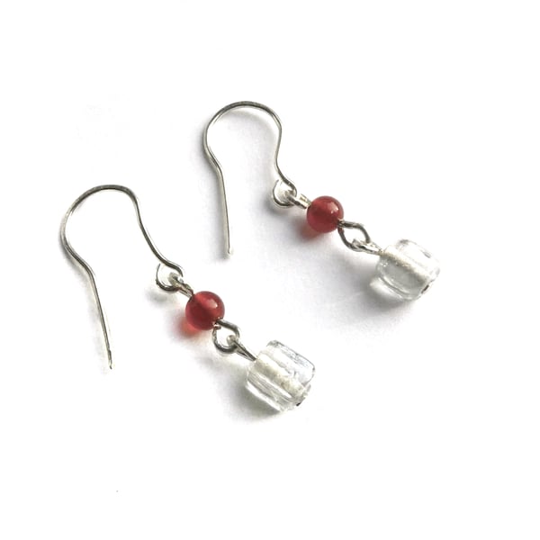 Carnelian and Clear Glass Bead Earrings 