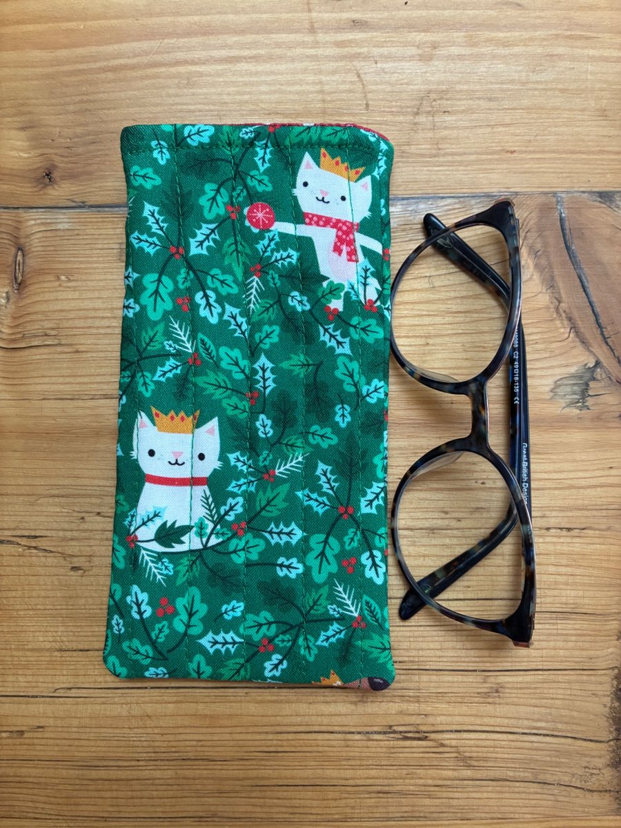 Christmas Cats Quilted Fabric Glasses Case - Folksy