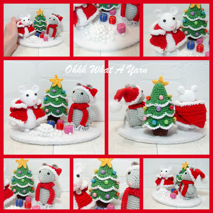 Christmas mice mixed media sculpture, ornament. Christmas decoration. 