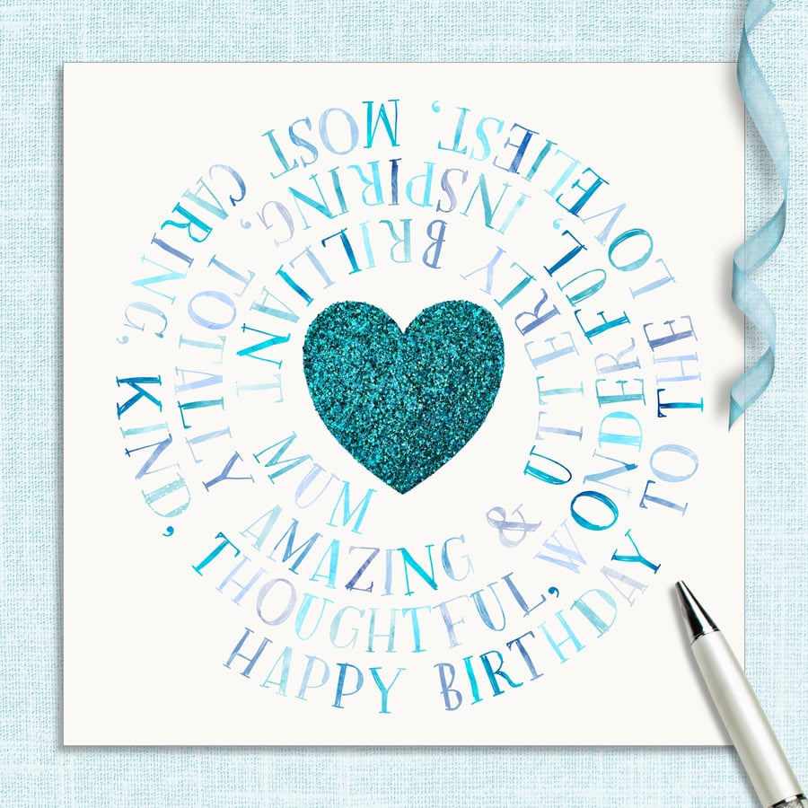 MUM Birthday Card - Turquoise Sparkle
