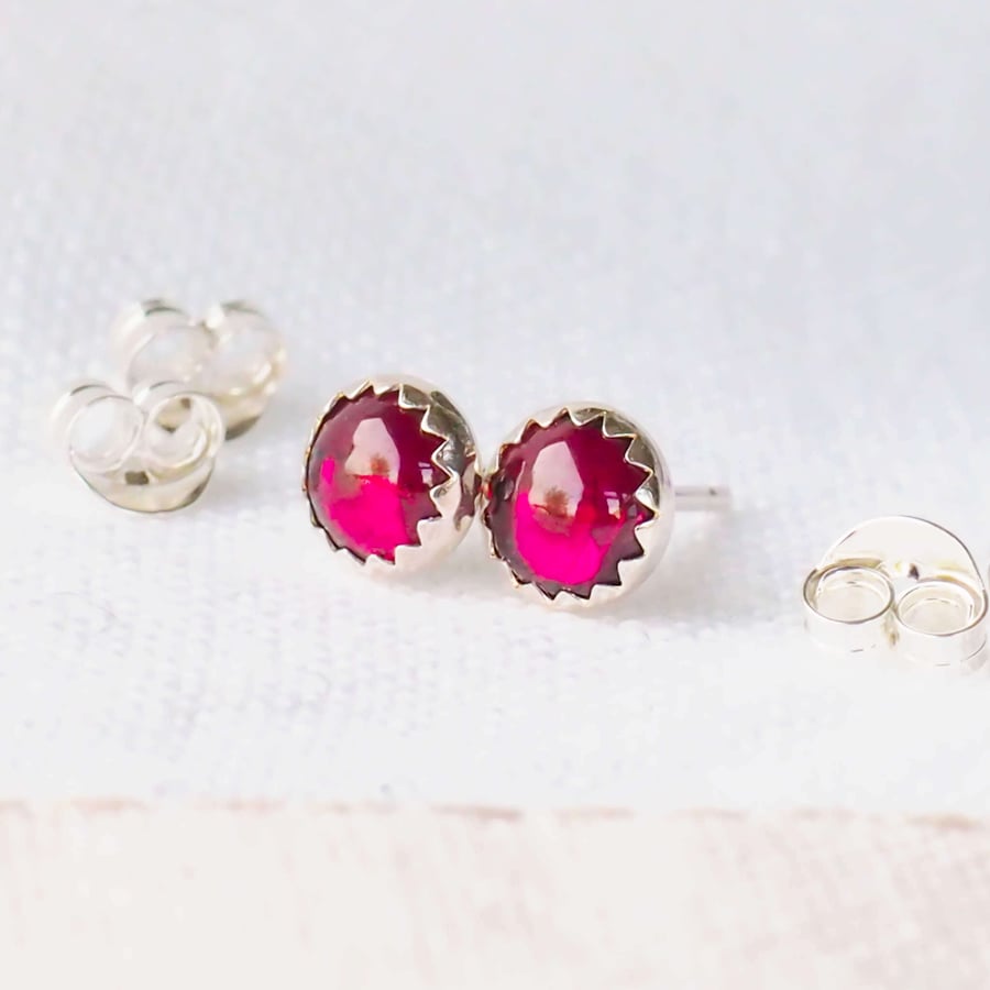 GARNET Silver Stud Earrings