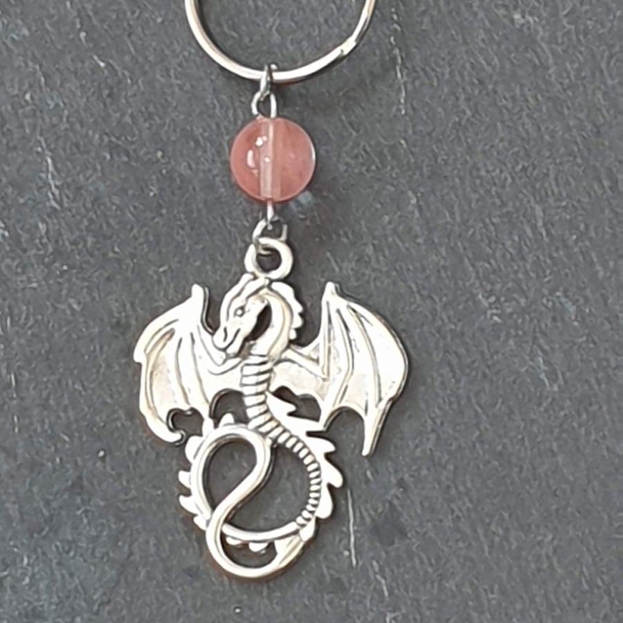 Dragon Keyring with Cherry Quartz Bead