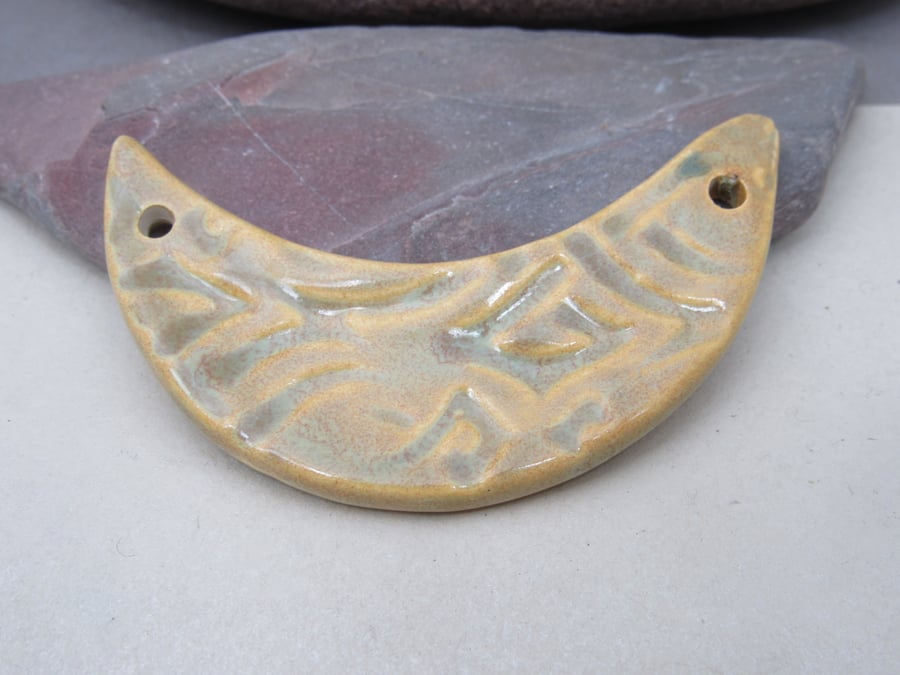 Old Gold Celtic Ceramic Crescent Bib Pendant