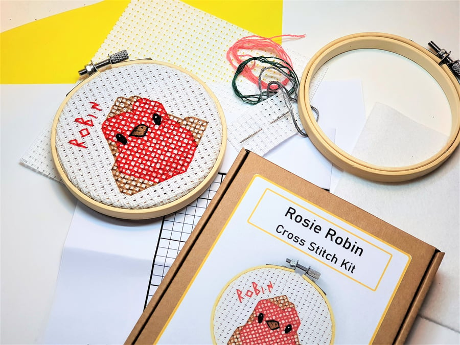 Rosie Robin Cross Stitch Kit craft kits, garden birds, sewing gifts, needlecraft
