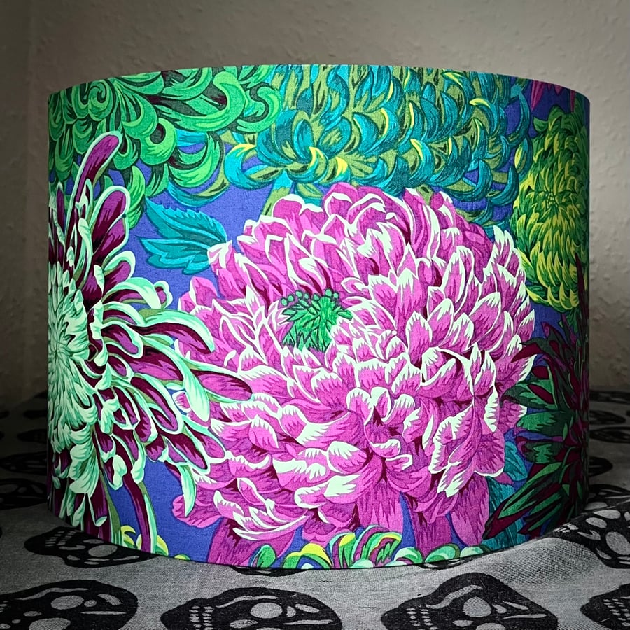 Seconds - 30cm Diameter Ceiling Shade, Blue and Purple Chrysanthemums
