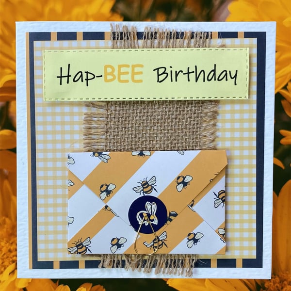 Bee Birthday Card for him or her. Gift Card Holder.