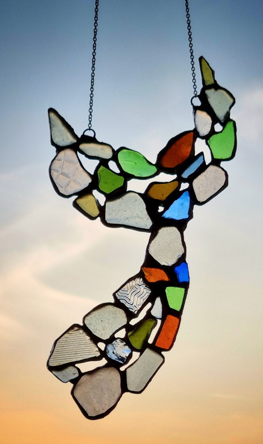 Mermaid tail multi coloured sea glass suncatcher 