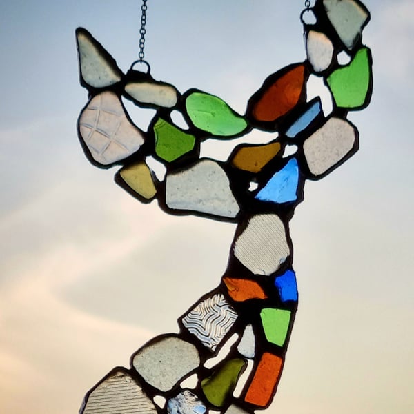 Mermaid tail multi coloured sea glass suncatcher 
