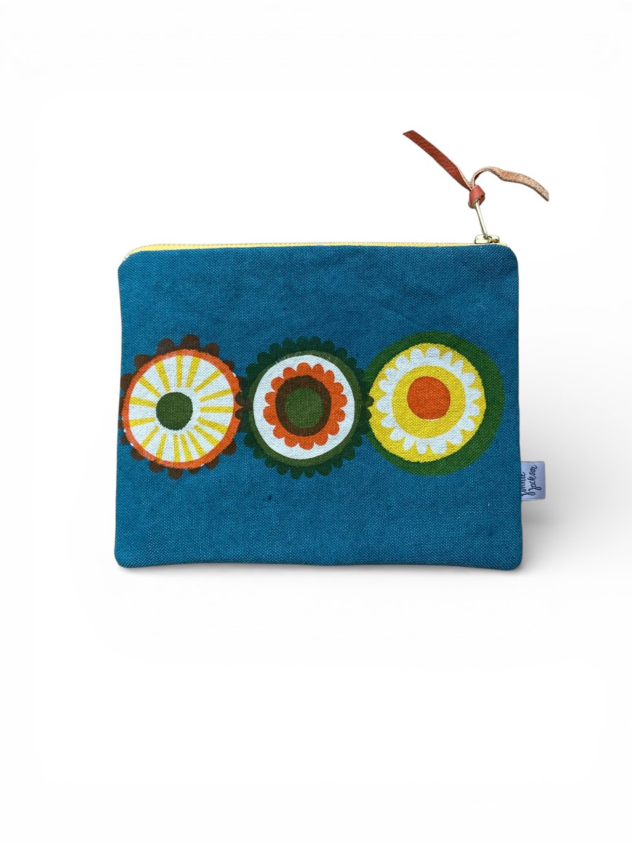 SECONDS SALE - Hand printed zip pouch - Blue, Yellow, Green, Orange