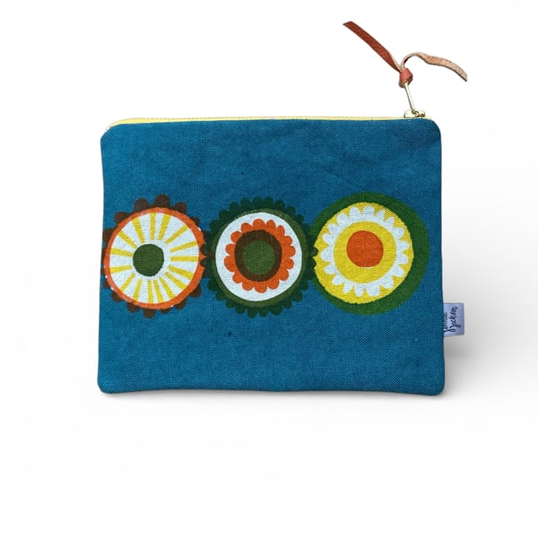 SECONDS SALE - Hand printed zip pouch - Blue, Yellow, Green, Orange