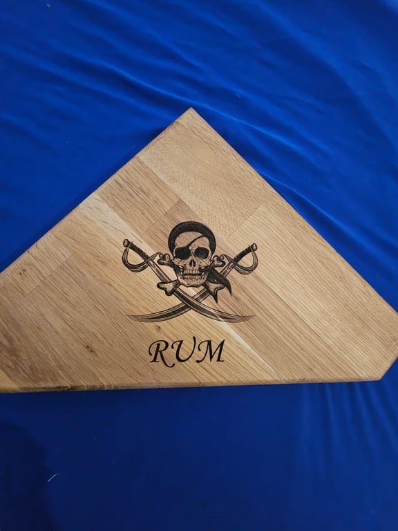 Triangle oak chopping board rum design laser engraved