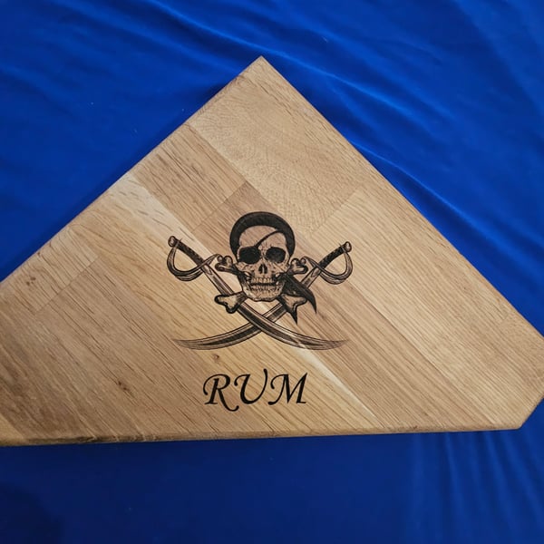 Triangle oak chopping board rum design laser engraved