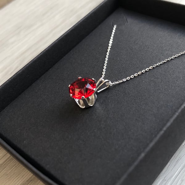 Scarlet Swarovski Crystal Sterling Silver Necklace 