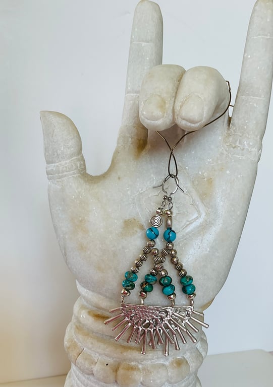 Silver and turquoise pendant earrings sun and moon pendant