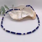 Lapis Lazuli, Pearl and silver choker necklace