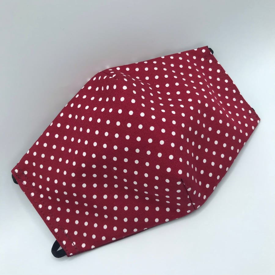 Wine Polka Dot Face Mask. Triple layered. 100 % Cotton Fabric.