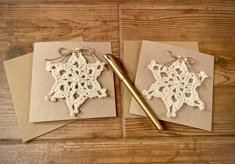 Set of 2 Christmas Card, Winter Solstice Card, Snowflake Card, Crochet Christmas