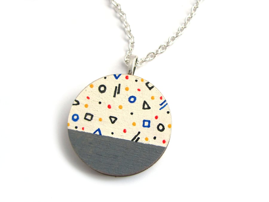 Hand Painted Mini Geometric Shape Pattern Circle Necklace