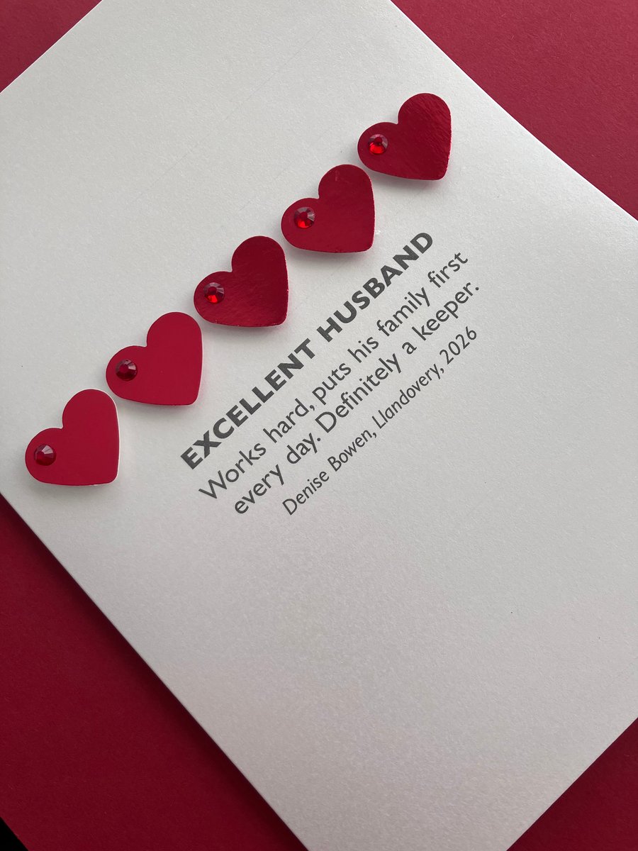 Valentine Review Style Card Personalised – embellished with diecut hearts