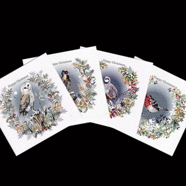 Luxury, Christmas Bird Garlands Cards – Unique original designs – pack of four 