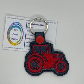 Embroidered Tractor Key ring Red