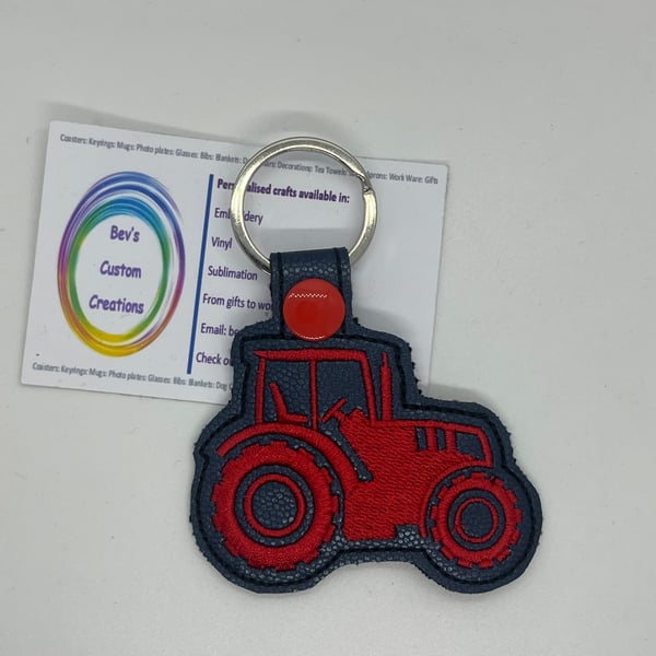 Embroidered Tractor Key ring Red