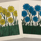 Dahlia Flower Garden Lino Print