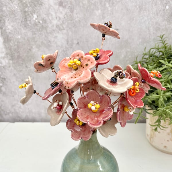 Handmade Ceramic Flower - Pink, Birthday, Anniversary, Thank You, Pottery Gift