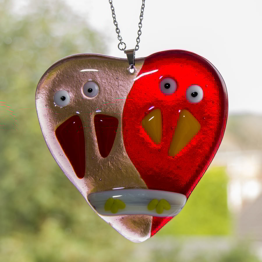 Lovebirds - Lilac and Red Fused Glass - 6174