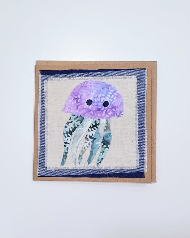 Fabric Jellyfish Blank Card - Birthday Card - Greetings Card