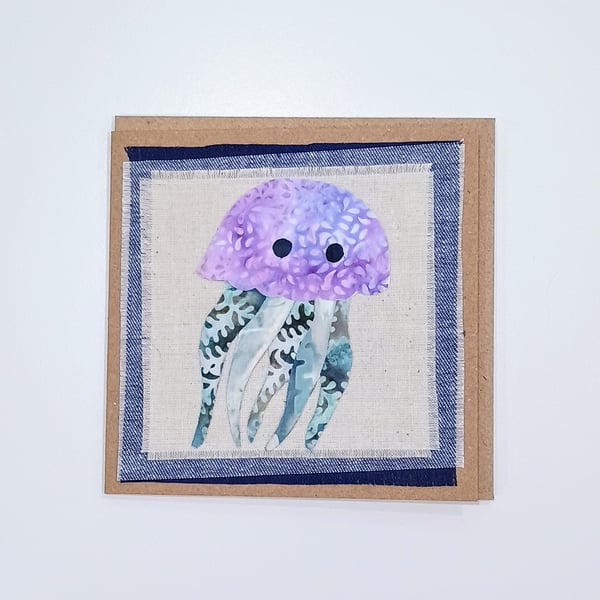 Fabric Jellyfish Blank Card - Birthday Card - Greetings Card