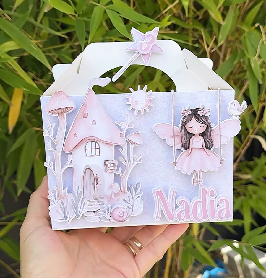 6 Personalised Faires  party boxes, party bags