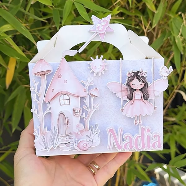 6 Personalised Faires  party boxes, party bags